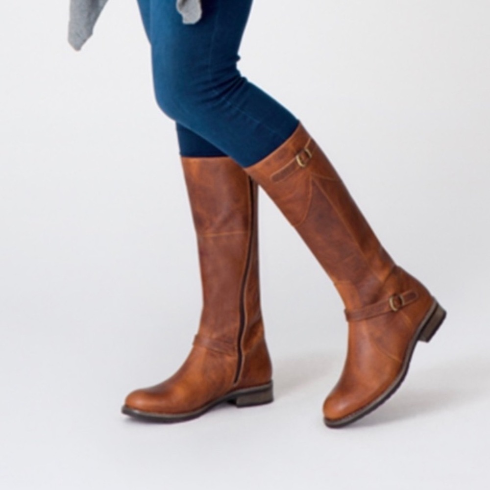 DUO Distressed Brown leather knee high riding boots Size 42 US 9-9.5